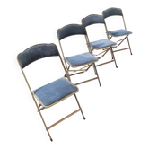 Lot de 4 chaises  pliantes - dossier et assise vert d'eau - structure métal doré -Chaisor