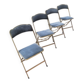 Lot de 4 chaises  pliantes - dossier et assise vert d'eau - structure métal doré -Chaisor