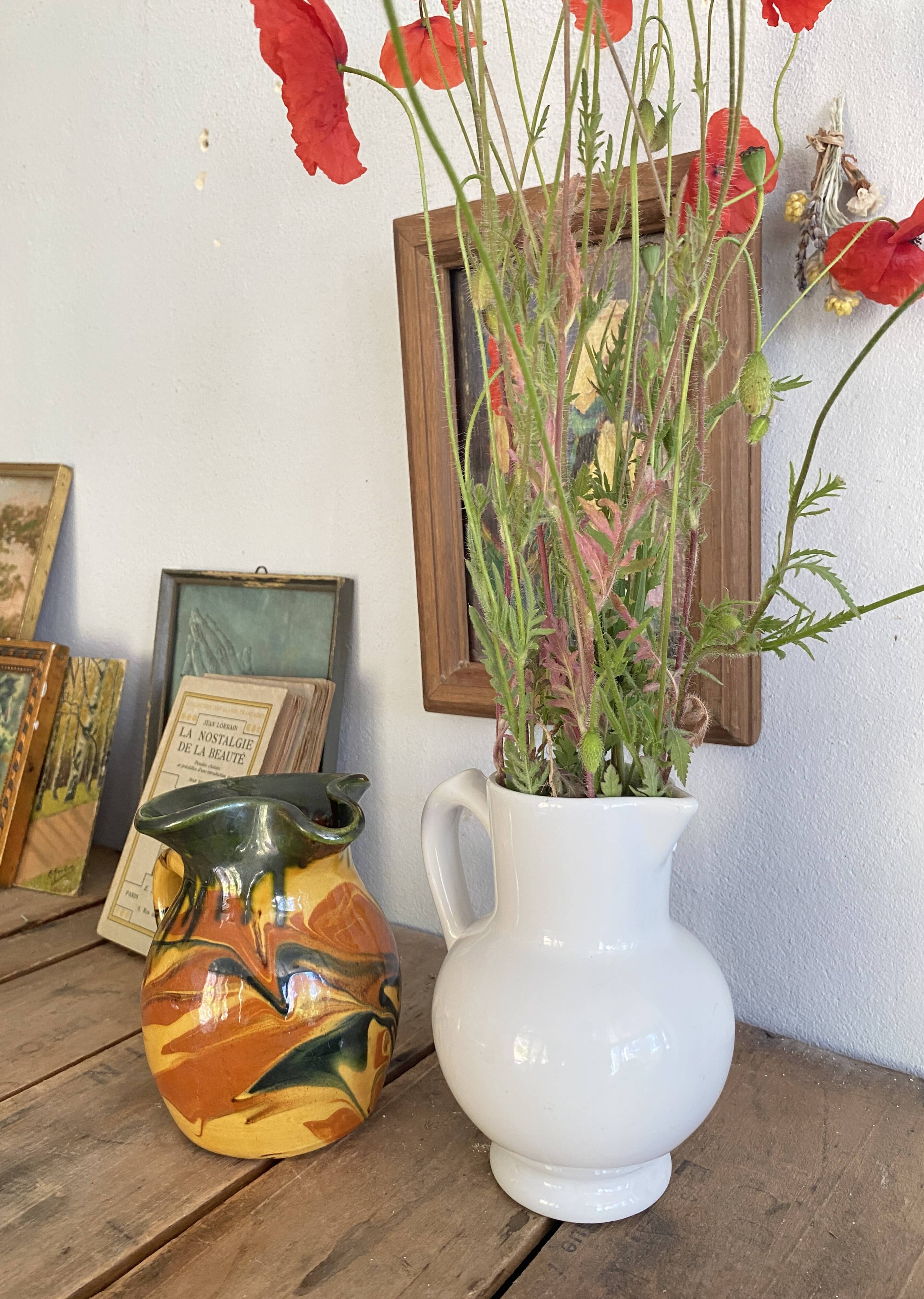 Enamelled earthenware pitcher, Danish style