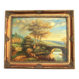 Cuadro con marco barroco de madera. Landscape with oil. Marco Barroco.