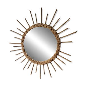 miroir rond soleil en - rotin