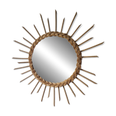 Miroir rond soleil en rotin