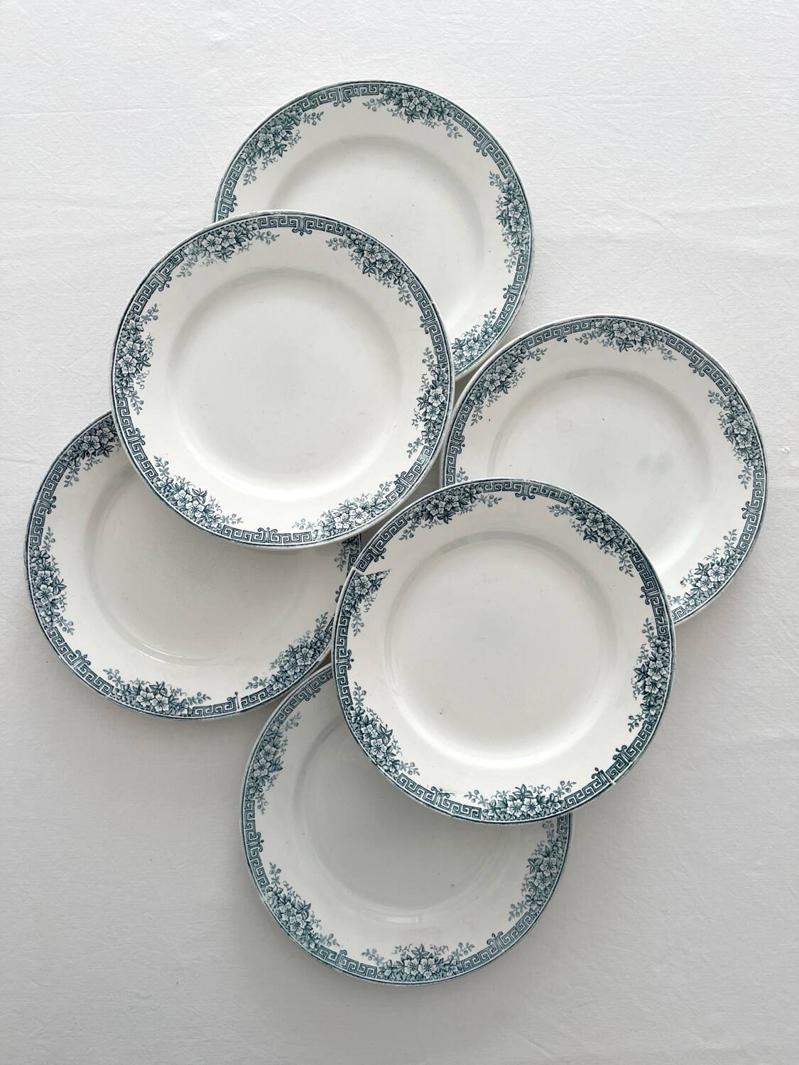 6 antique ironstone dinner plates "Lucy" Saint Amand