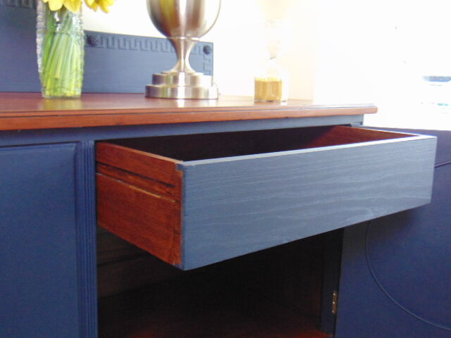 Vintage dark blue hand painted regency style buffet
