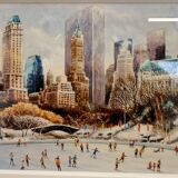 Print by Michael J. Leu – winter urban scene – framed