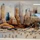 Print by Michael J. Leu – winter urban scene – framed