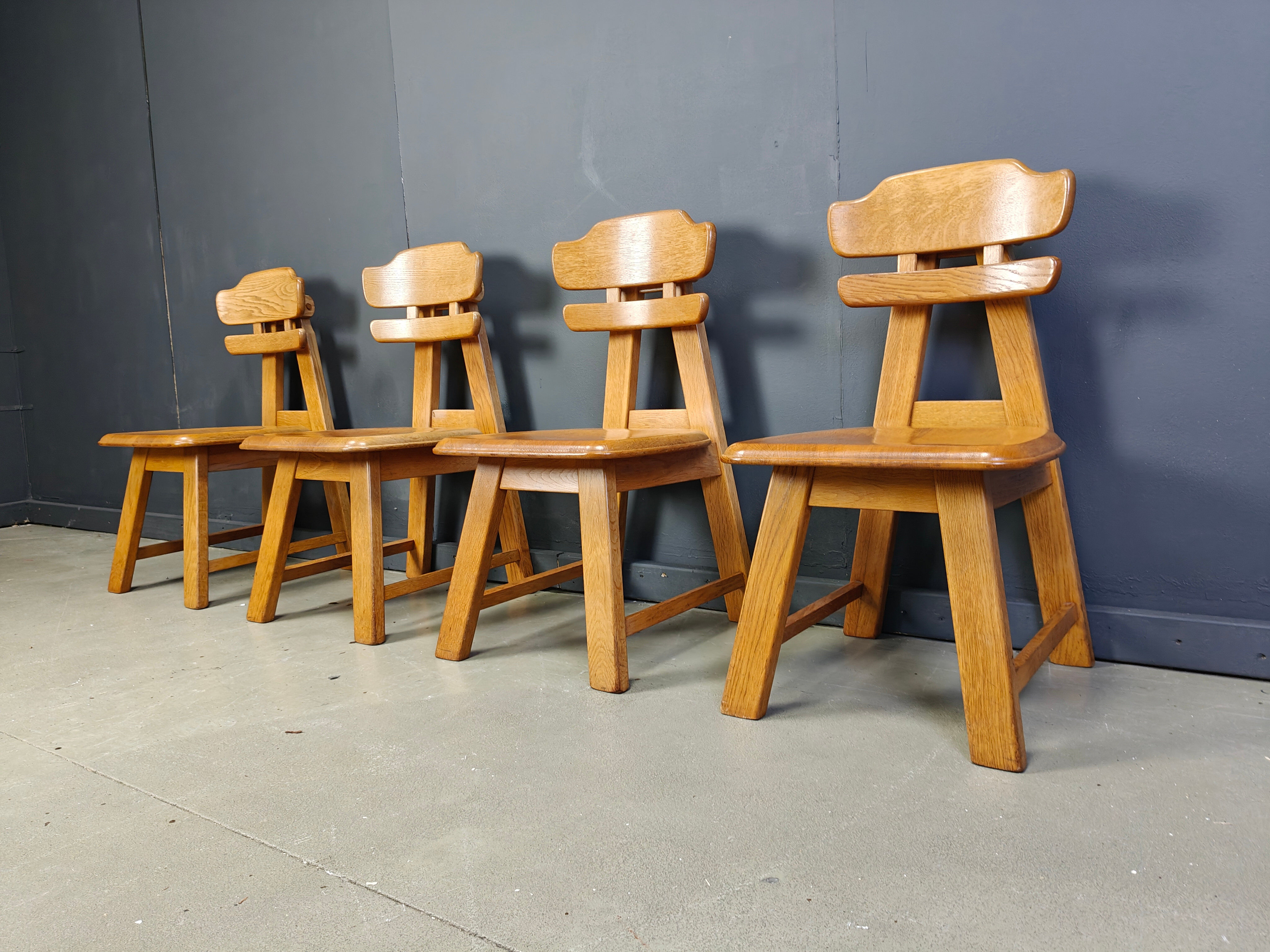 Vintage Dutch brutalist oak dining chairs, 1960s