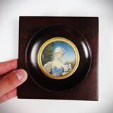 Miniature portrait of Madame Bergeret by Bouchet, hand-painted gouache, 19th century