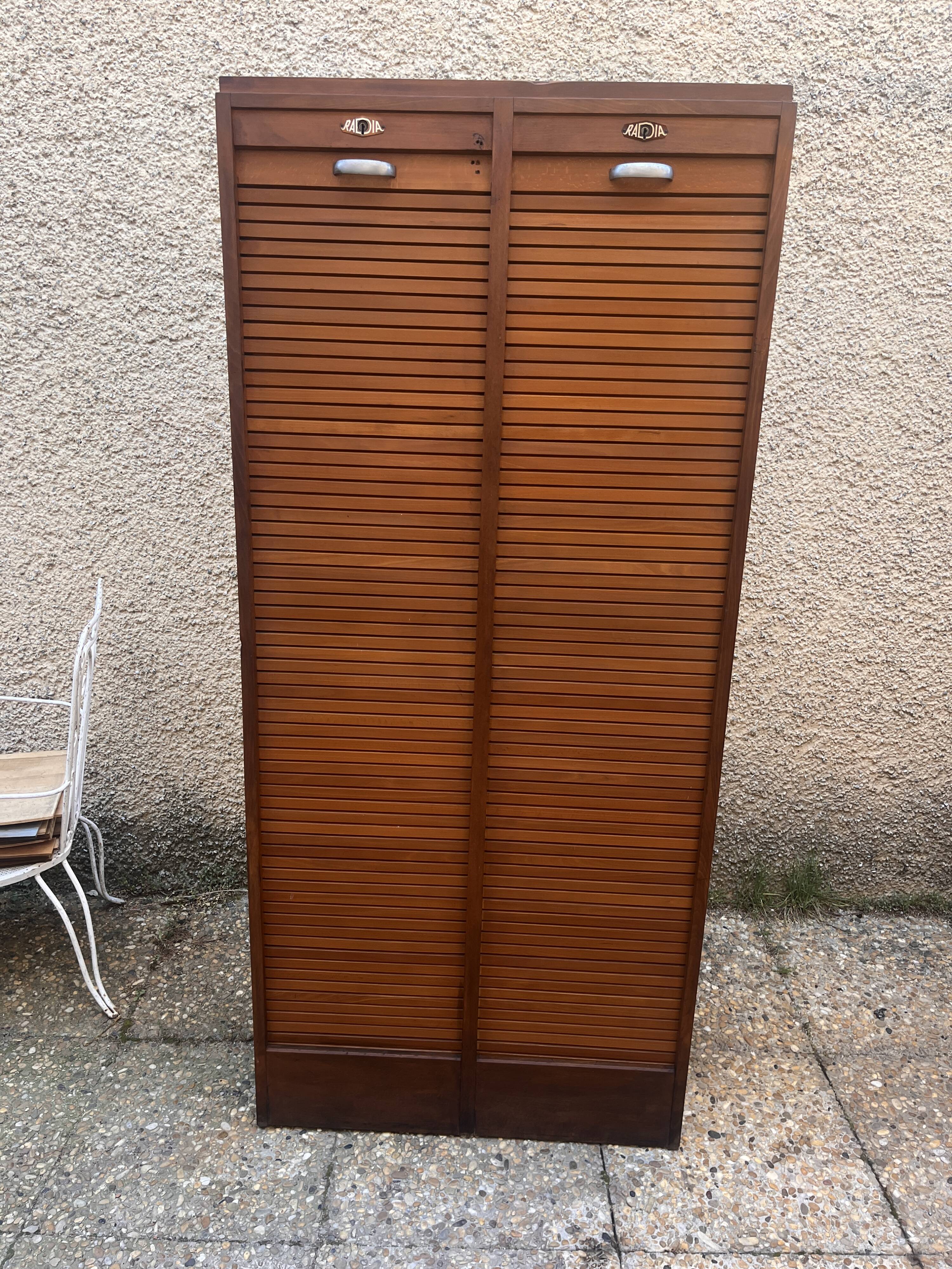 Classeur double à rideaux en bois Radia, années 50-60