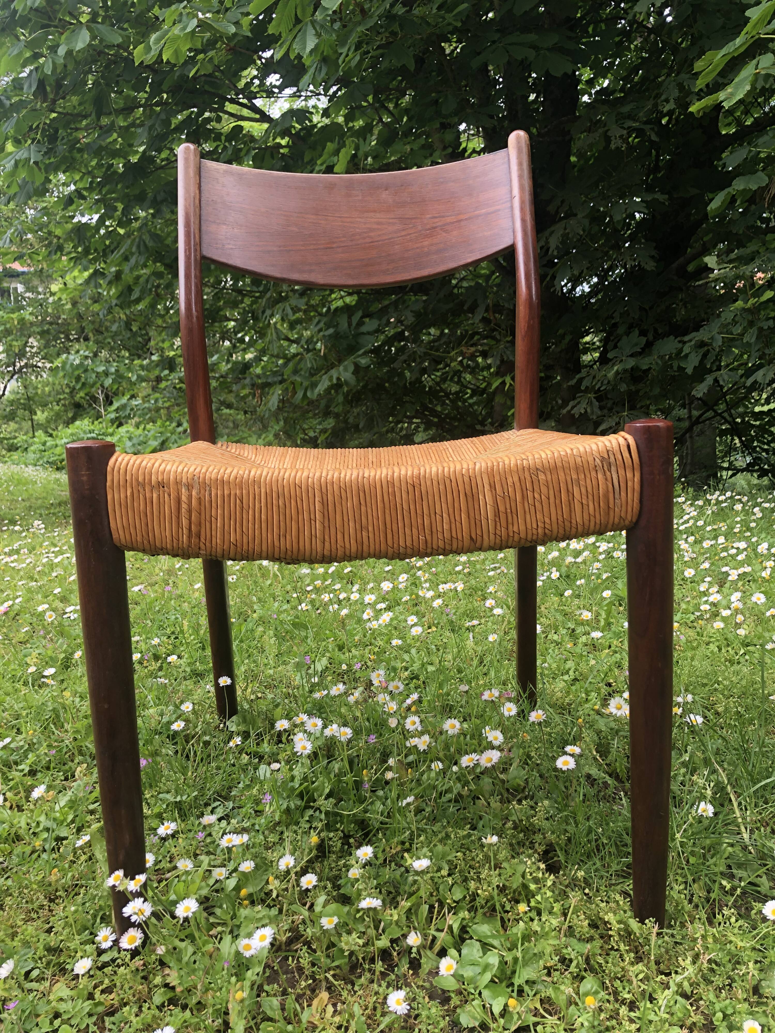 6 wooden and straw chairs, Scandinavian design Cees Braakman for Pastoe, 1960