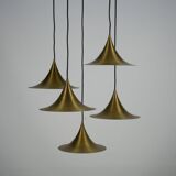 Fog & Morup, Midcentury Brass Pendant with Five Pendant Drops. Danmark 1960