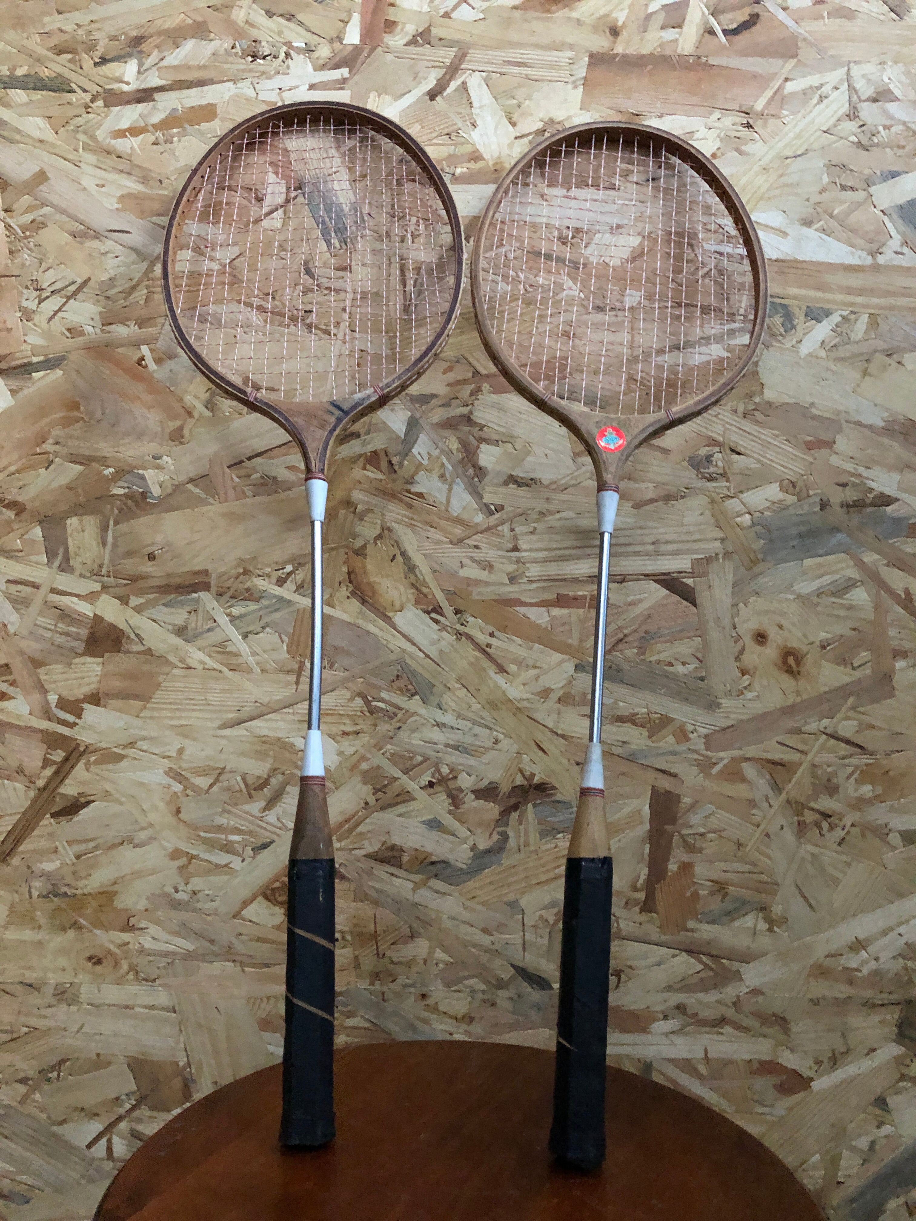 Pair old racket badminton odc wood sport vintage