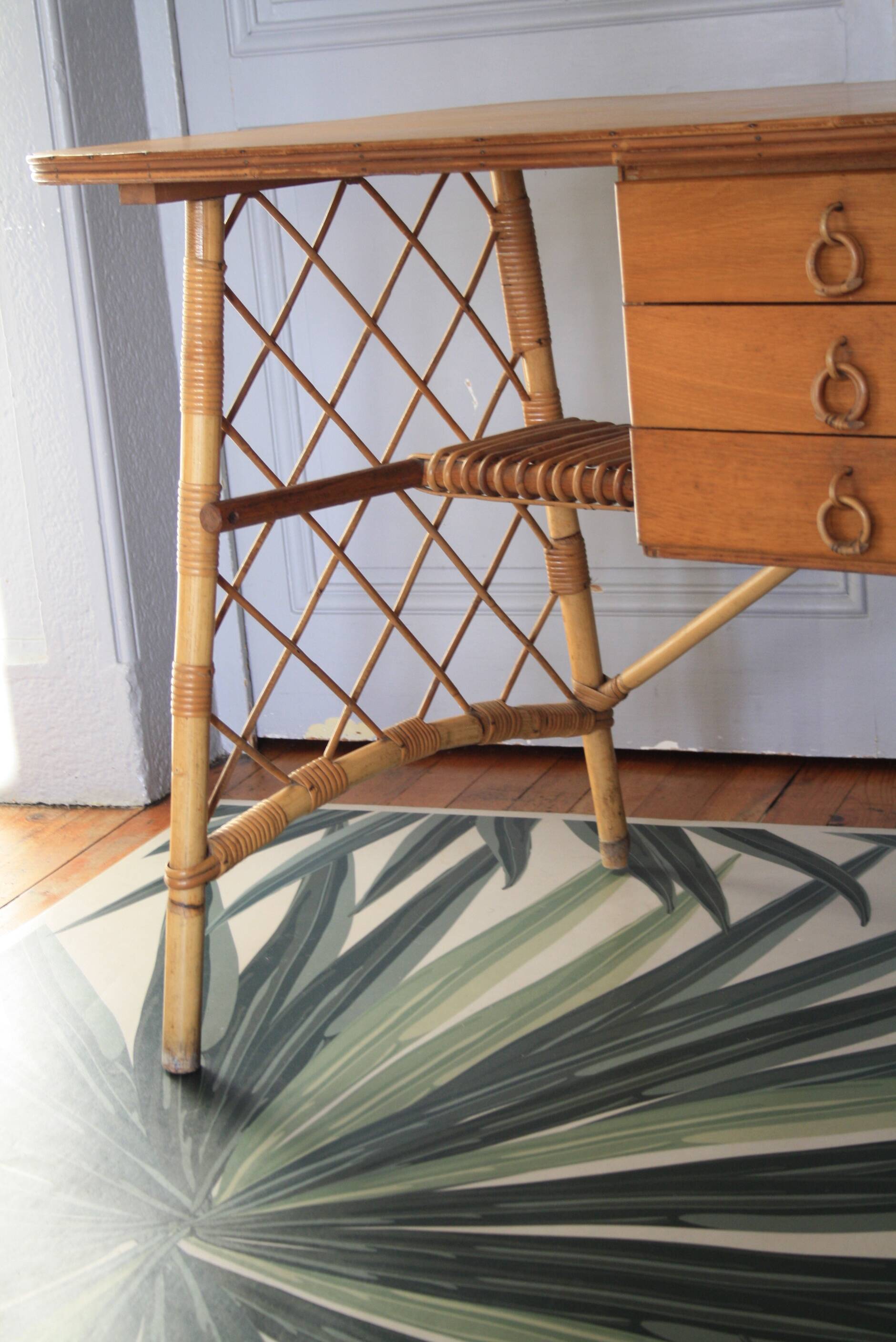 Louis Sognot desk bamboo, rattan