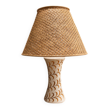 Lampe céramique et abat-jour cannage, Nuova Capodimonte, circa 1970