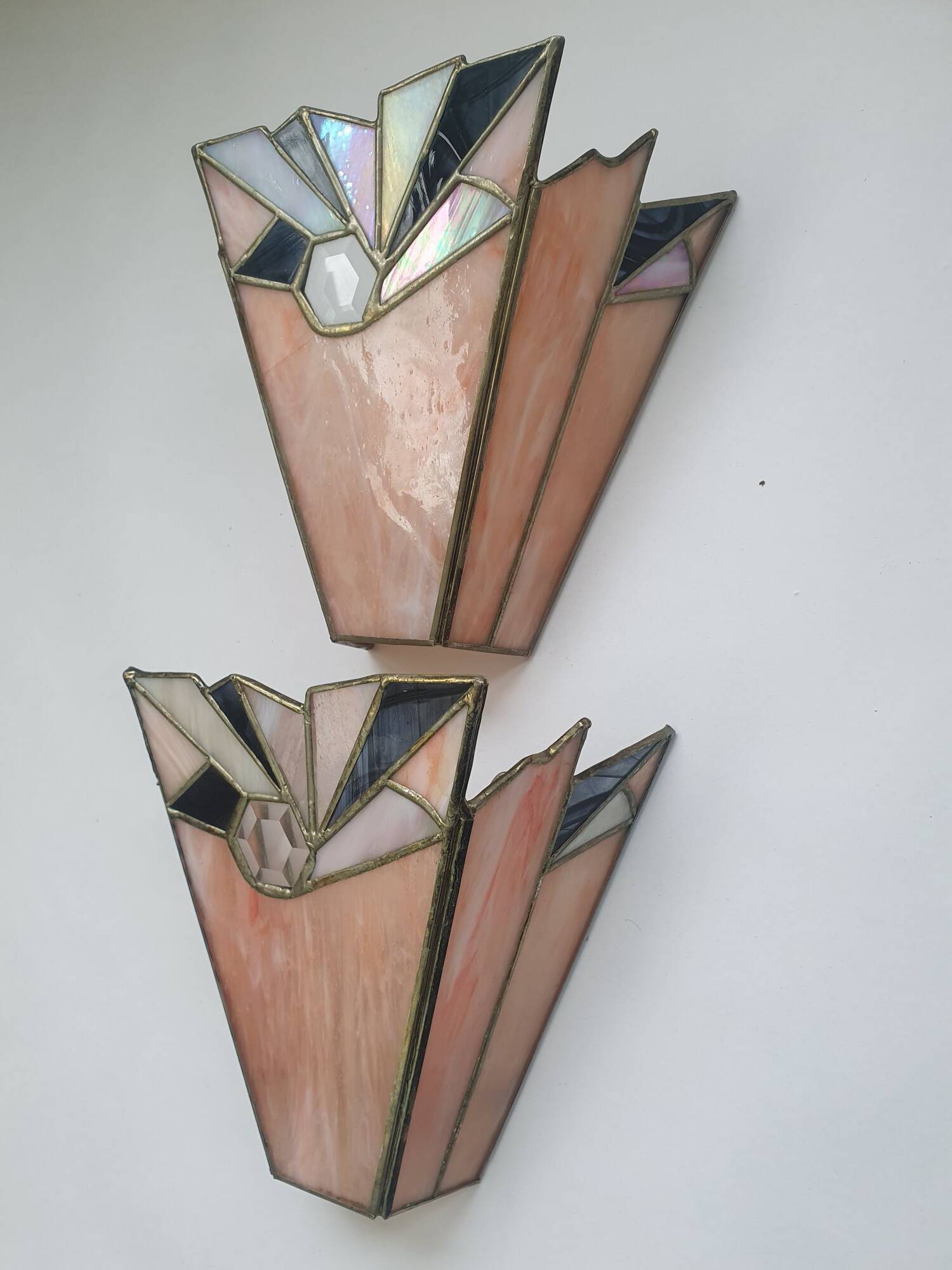 Pair of art-deco stained glass mosaic wall lights