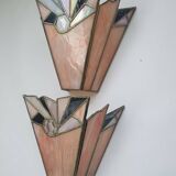 Pair of art-deco stained glass mosaic wall lights