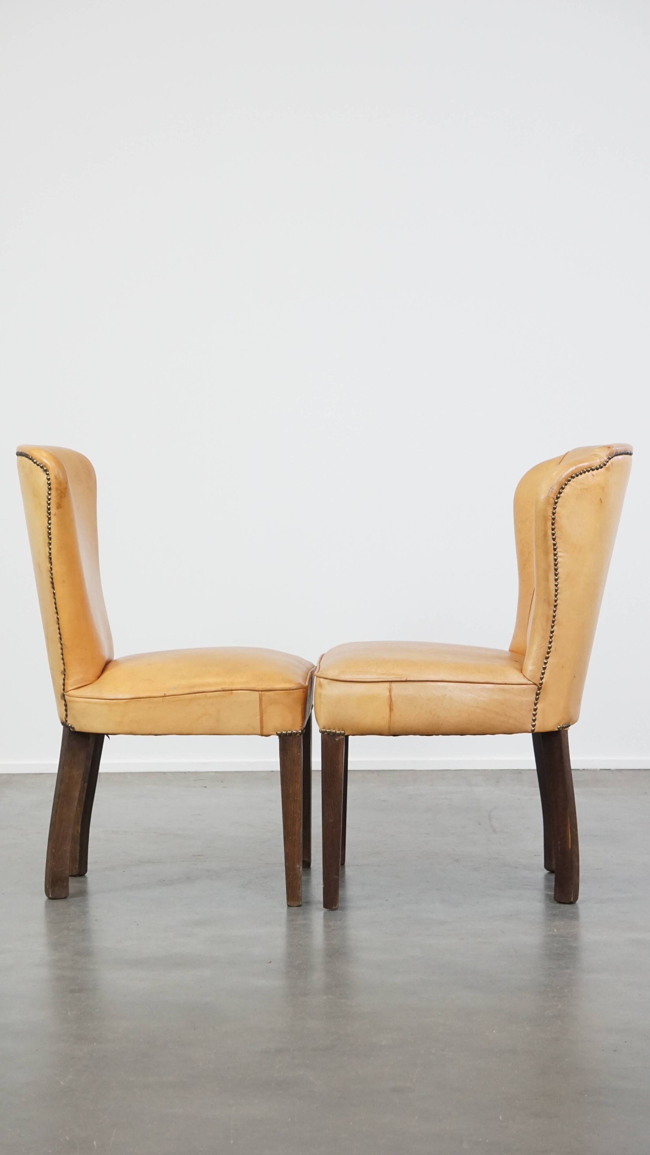 Set of 4 comfortable honey-colored goat leather dining chairs