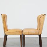 Set of 4 comfortable honey-colored goat leather dining chairs
