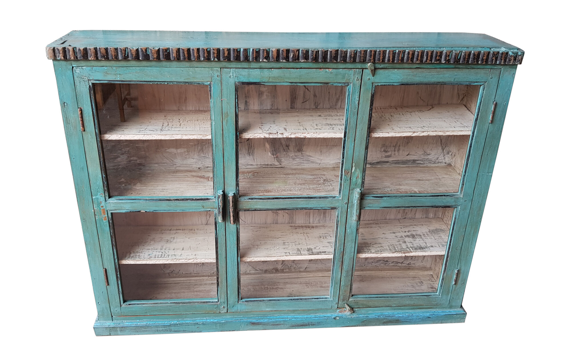 Burmese teak showcase with original blue patina