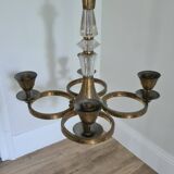 Old brass and glass chandelier / 60s