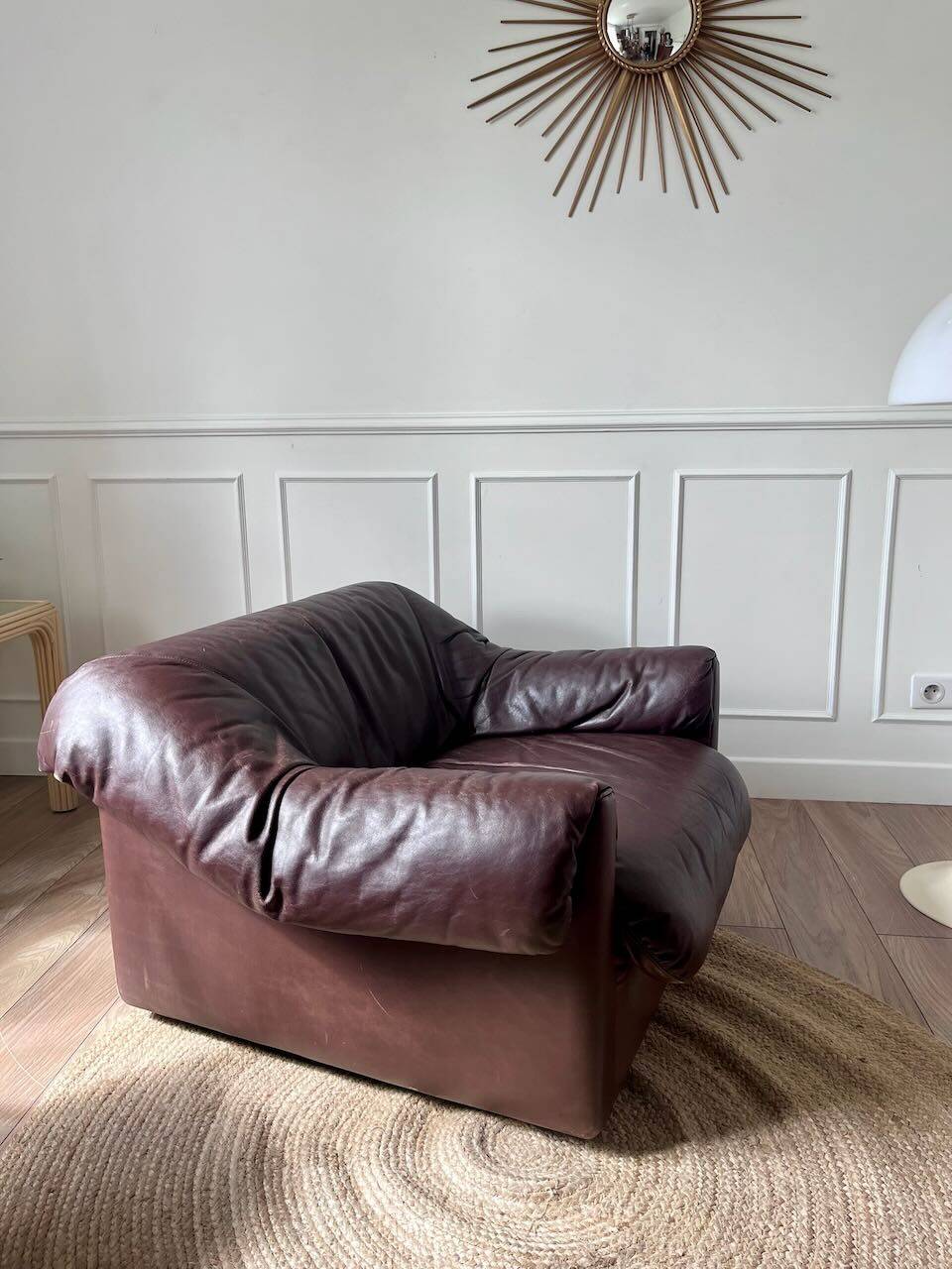 Brown leather armchair from the 1970s.