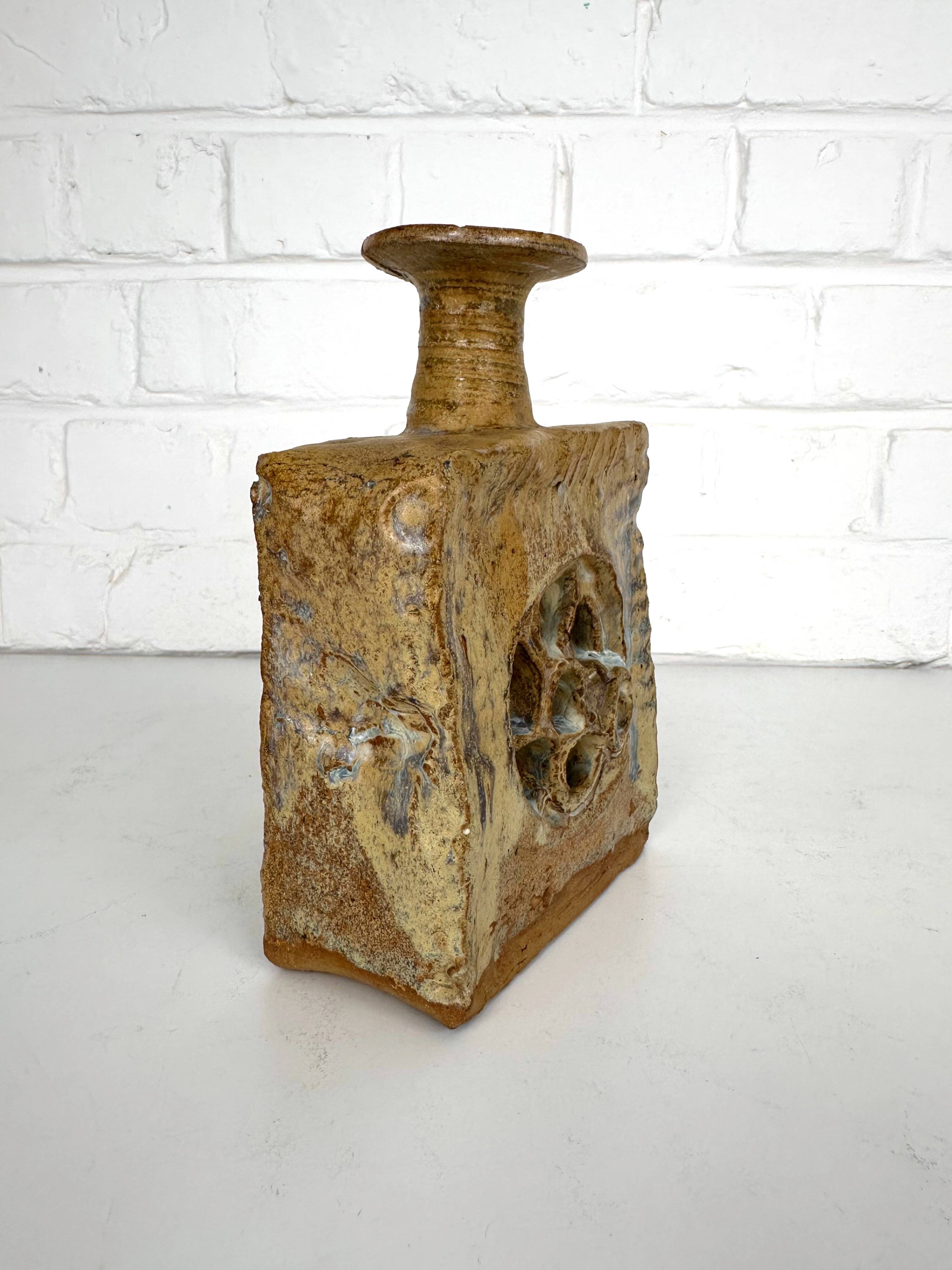 Brutalist stoneware vase with openwork decoration, Denmark, 1970.