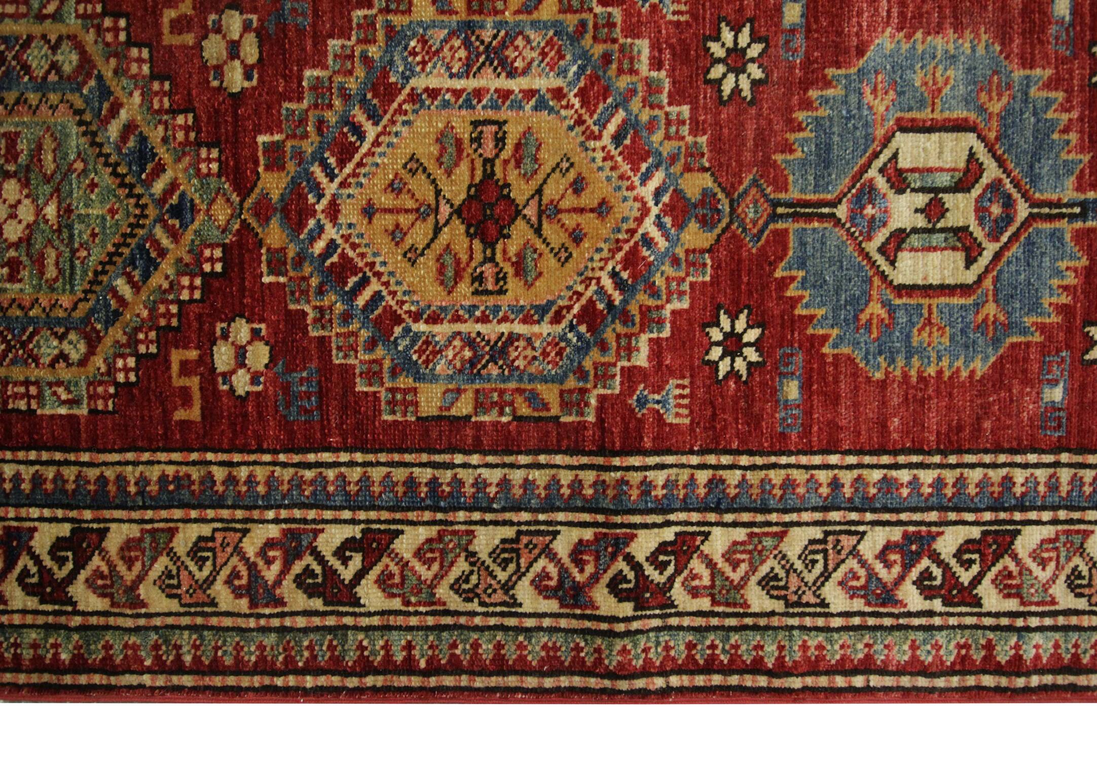 Kazak Oriental Runner Rug, Central Asian Hallway Stair Runner 300 x 68 cm