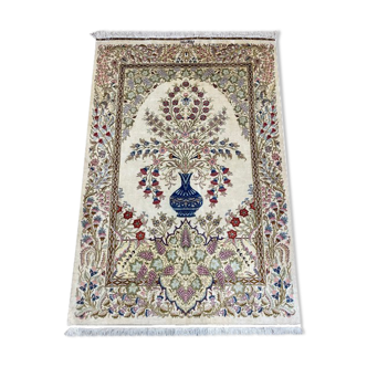 Tapis Persan Ghoum en soie 100% - 100x143cm