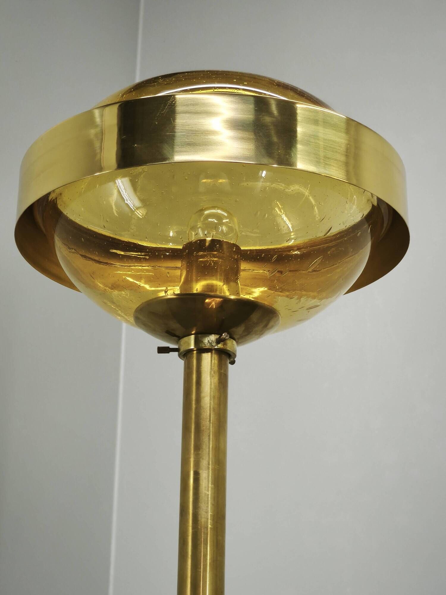 Pair of Brass and Amber Glass Floor Lamps from Kamenický Šenov, 1970s