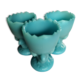 Three blue eggcups in real opal