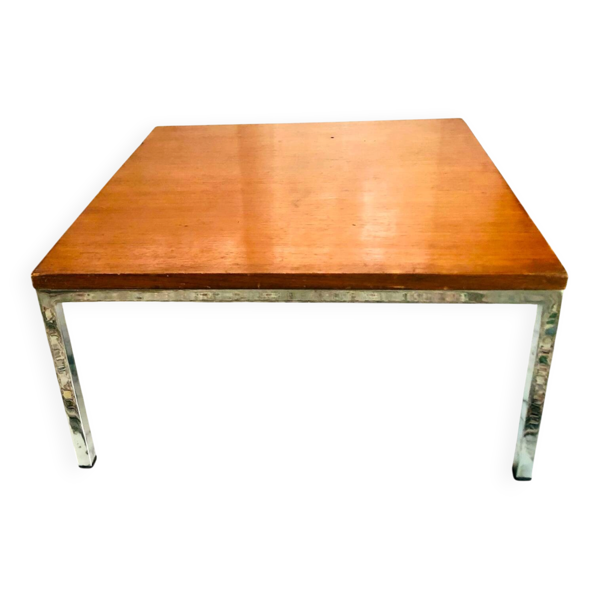 Modernist coffee table in chrome and solid wood - Bauhaus