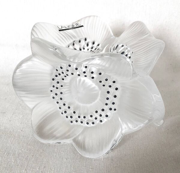 Bougeoir cristal lalique, trois fleurs anémones