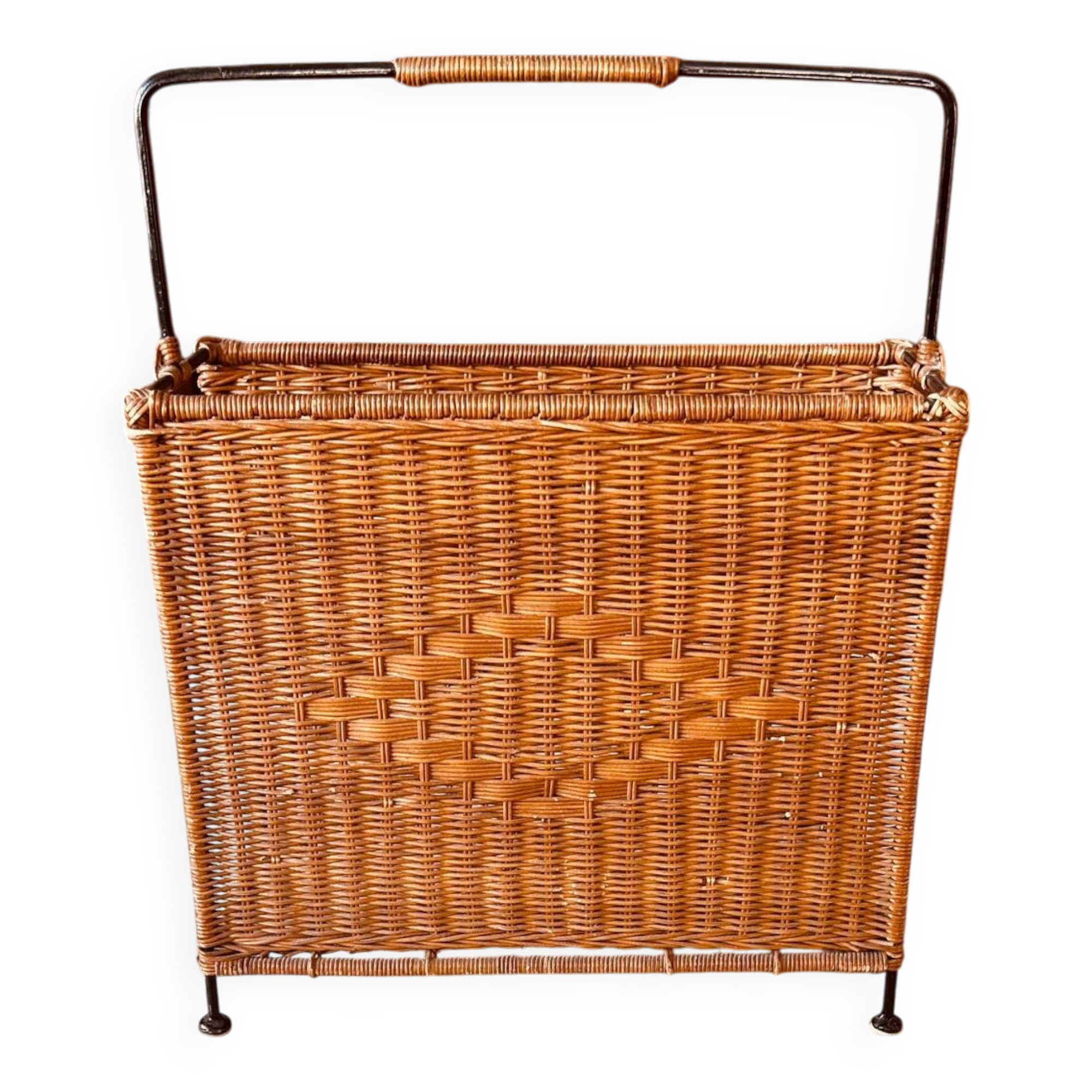 Very rare debut 20th century rattan caning and wrought iron legs.