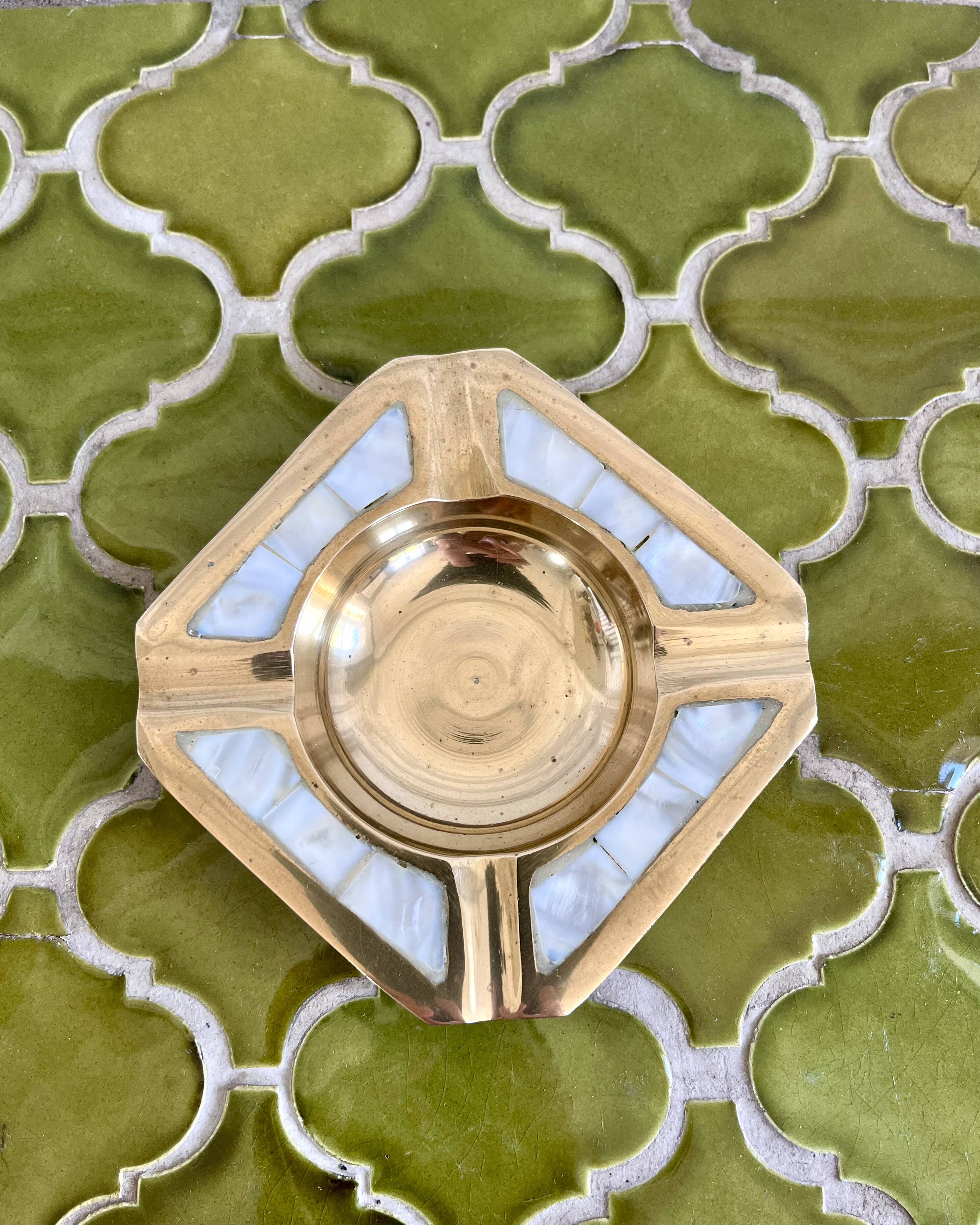 Mother-of-pearl and brass ashtray