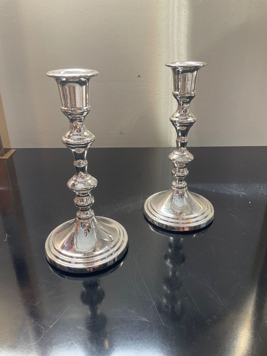 Pair of vintage candle holders torches in silver metal