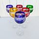 Six vintage coloured cut crystal wine glasses