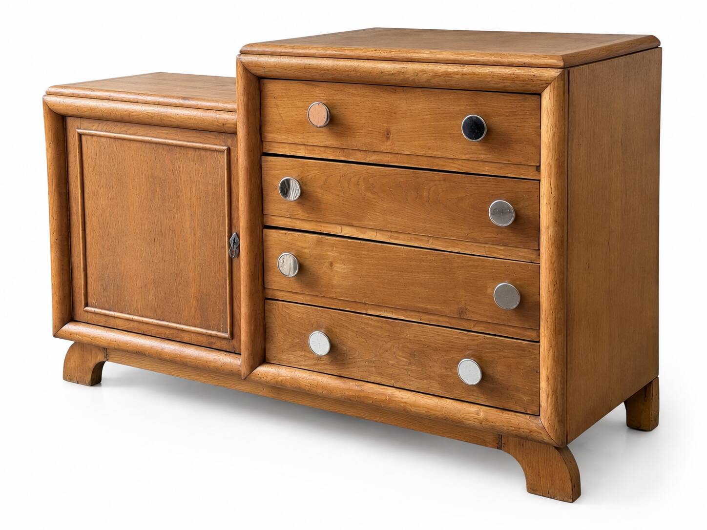 Commode asymétrique art déco chêne brut rénovée