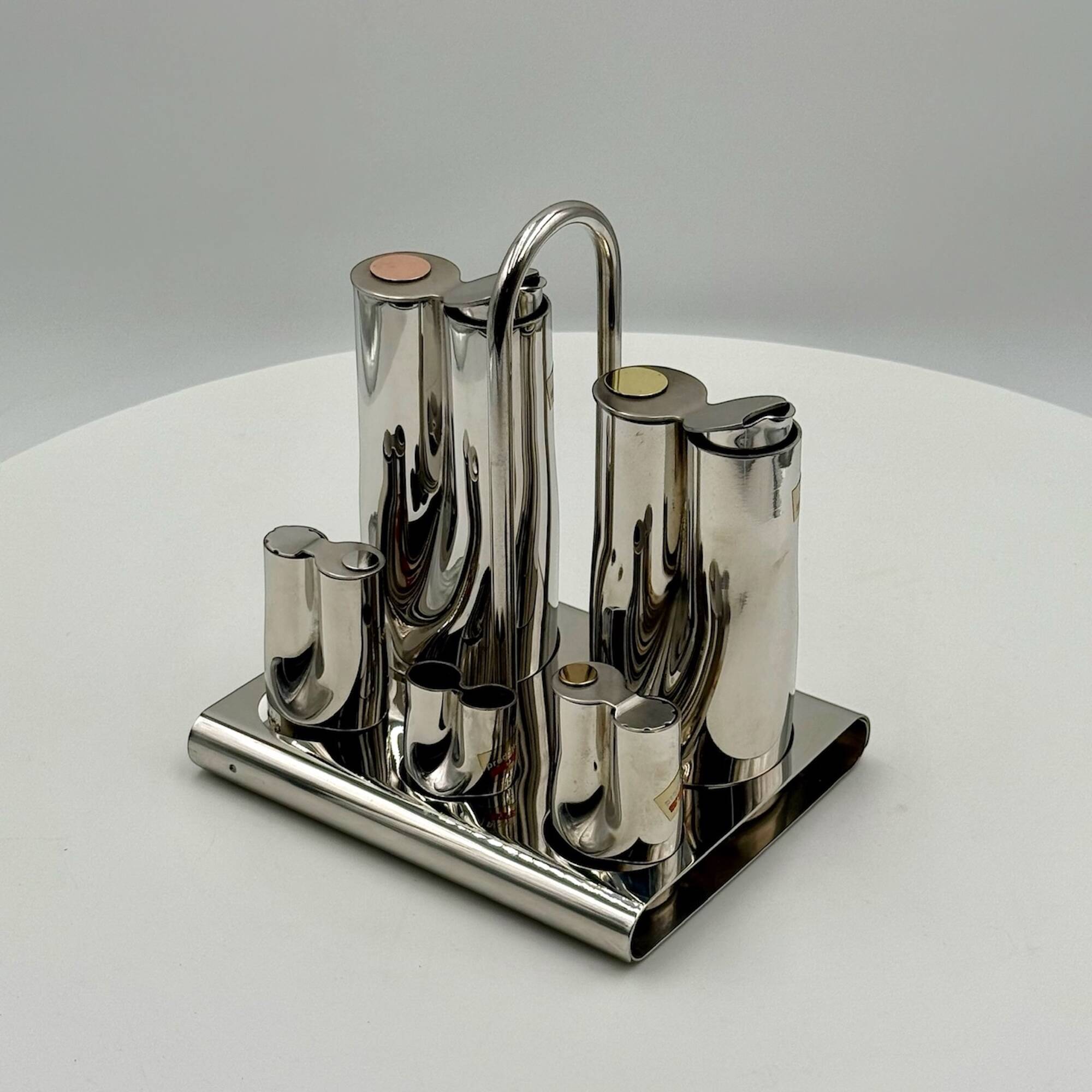 Mid Century Menage Set in Polished Stainless Steel from Stella, Made in Italy, 1970s