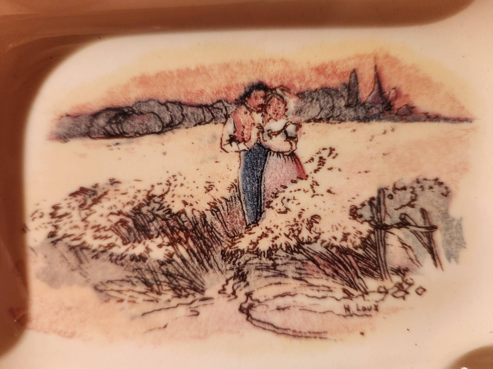 Obernai compartment dish Sarreguemines signed Loux