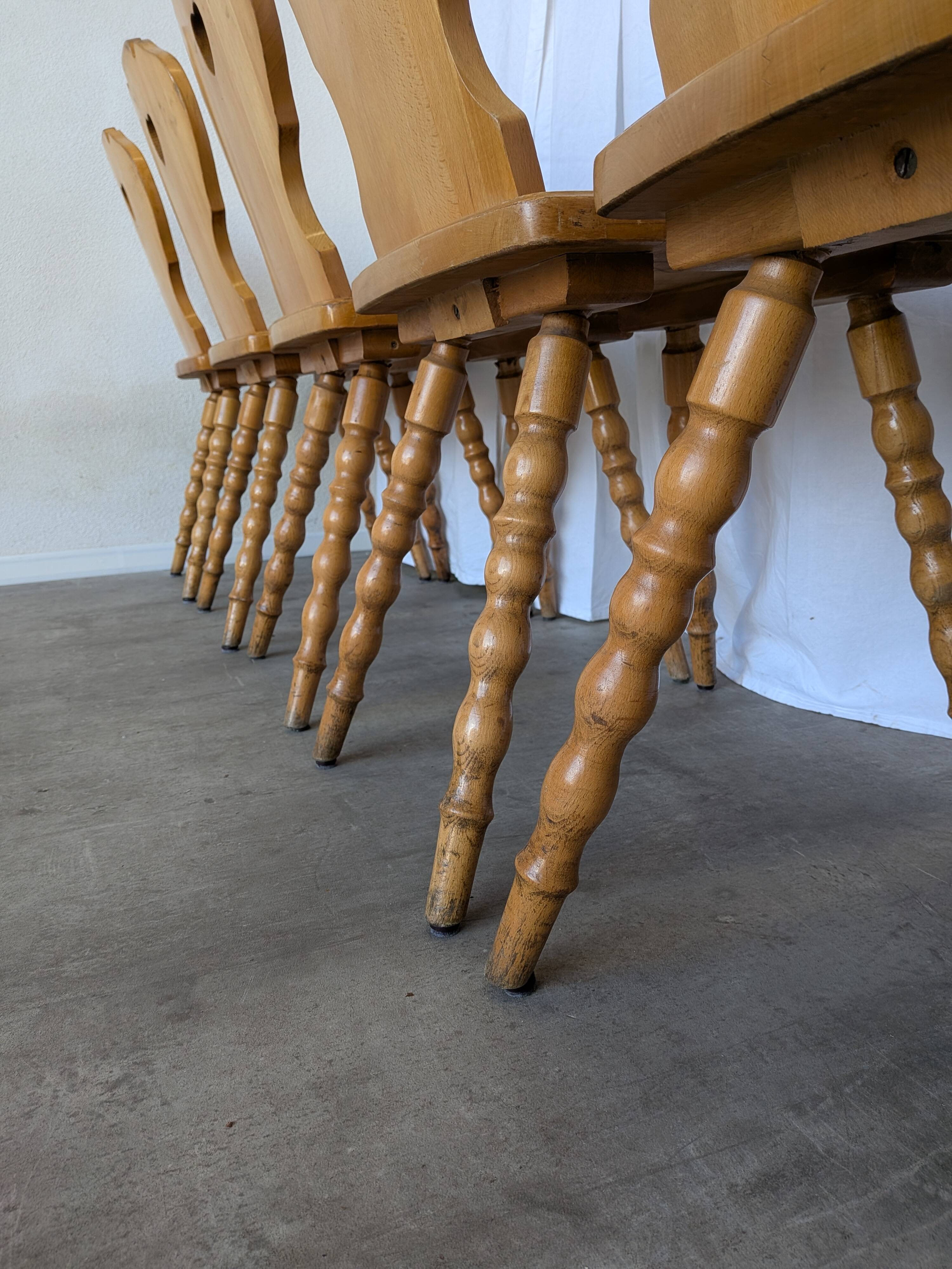 Set of 6 Vintage Tyrolean Heart Cutout Wooden Dining Chairs, Farmhouse