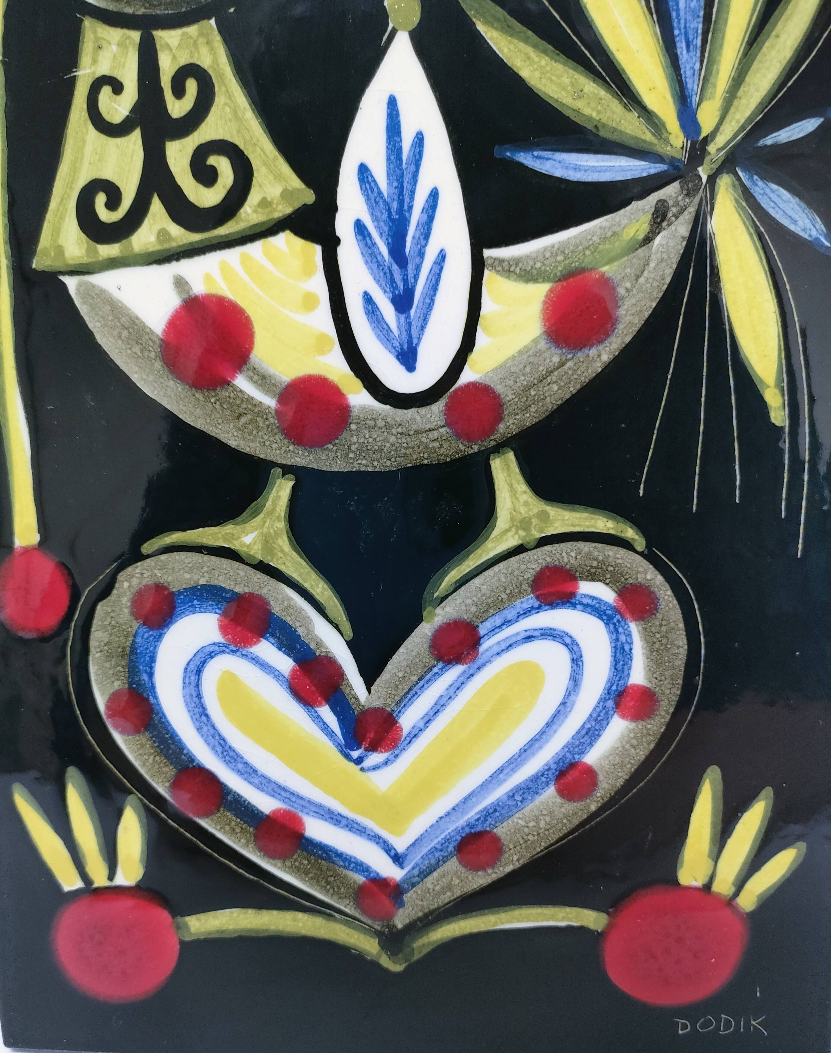 Ceramic wall plaque with bird decor by Dodik