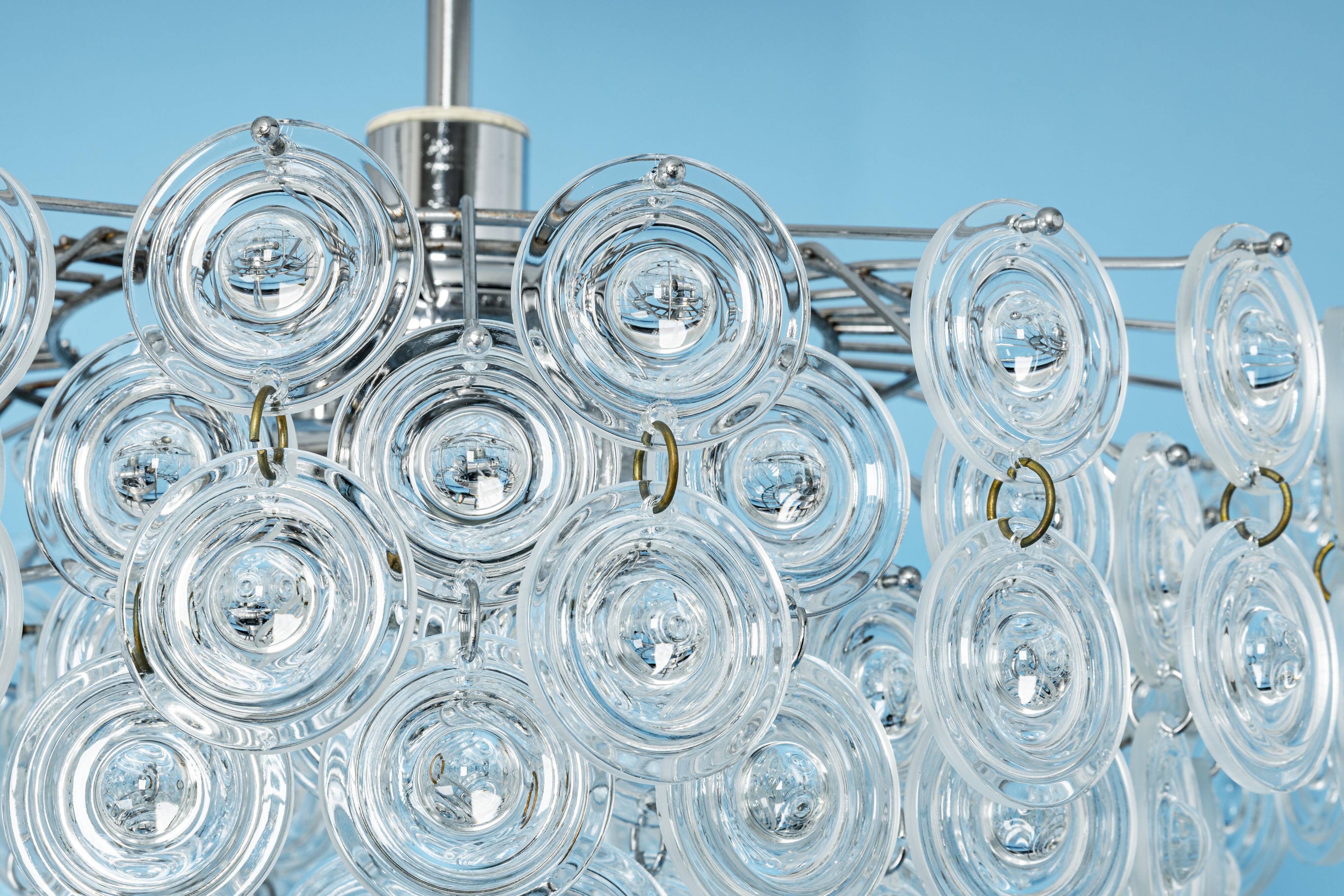 Small sparkling pendant light, chrome and crystal glass by Kinkeldey, Germany, 1970.
