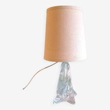 Lampe de chevet pied en verre et abat jour en tissu beige / vintage années 60-70