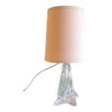 Bedside lamp with glass base and beige fabric lampshade / vintage 60s-70s