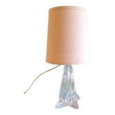 Lampe de chevet pied en verre et abat jour en tissu beige / vintage années 60-70