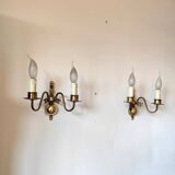 Paire d'appliques murales en laiton avec 2 feux, de style hollandais