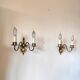 Pair of Dutch style 2-light brass wall lights