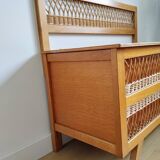 Banc coffre en bois et rotin vintage
