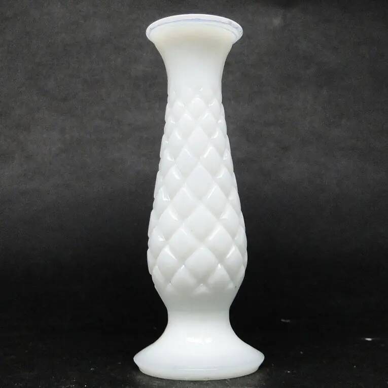 Latticino mid-century modern vase, white glass, Ząbkowice, Poland, 1970s