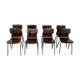 Set of 8 wenge wood chairs and gray green steel